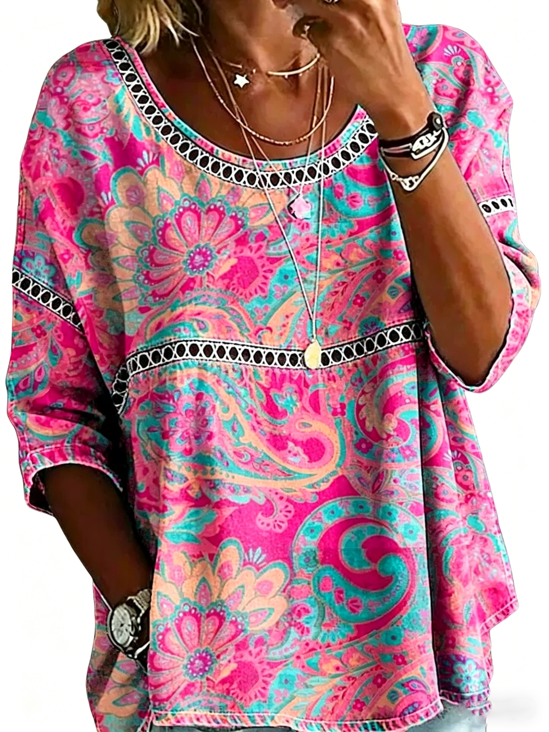 Abstract Print Linen Top | Women's Casual Loose Blouse