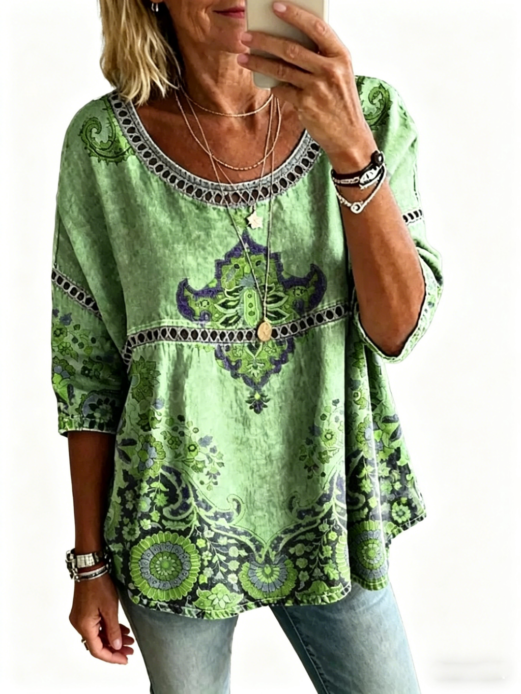 Abstract Print Linen Top | Women's Casual Loose Blouse