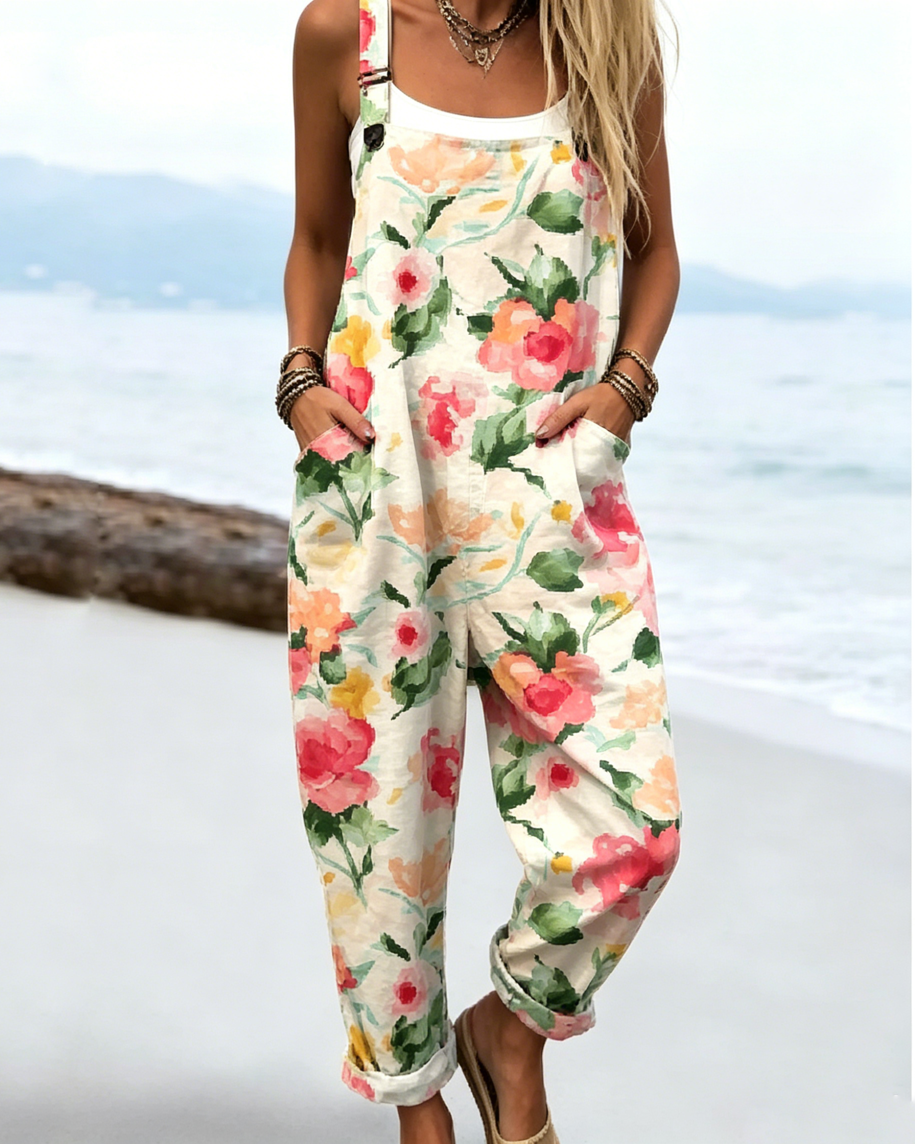 Printed Loose Overalls | Women's Casual Sleeveless Jumpsuit