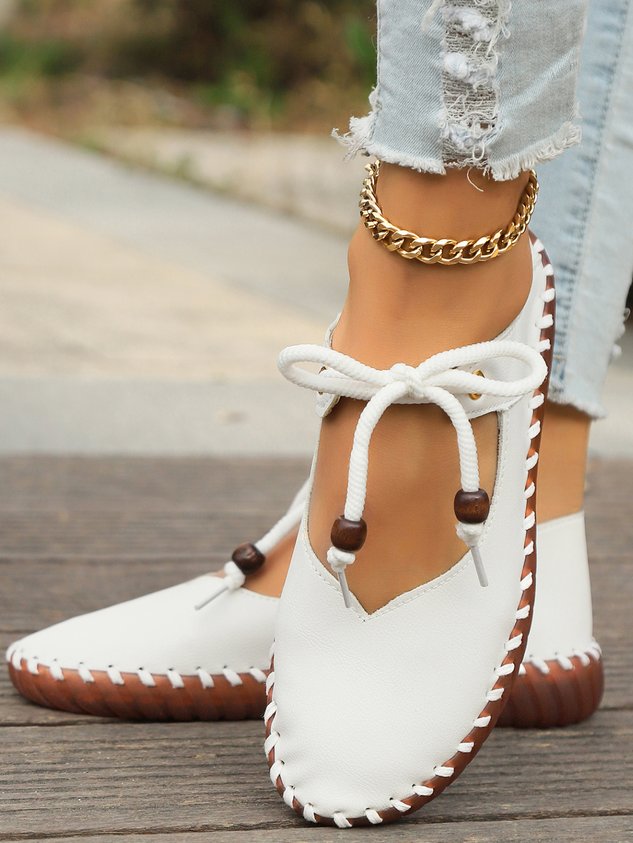 Vintage British Round Toe Women's PU Leather Shoes