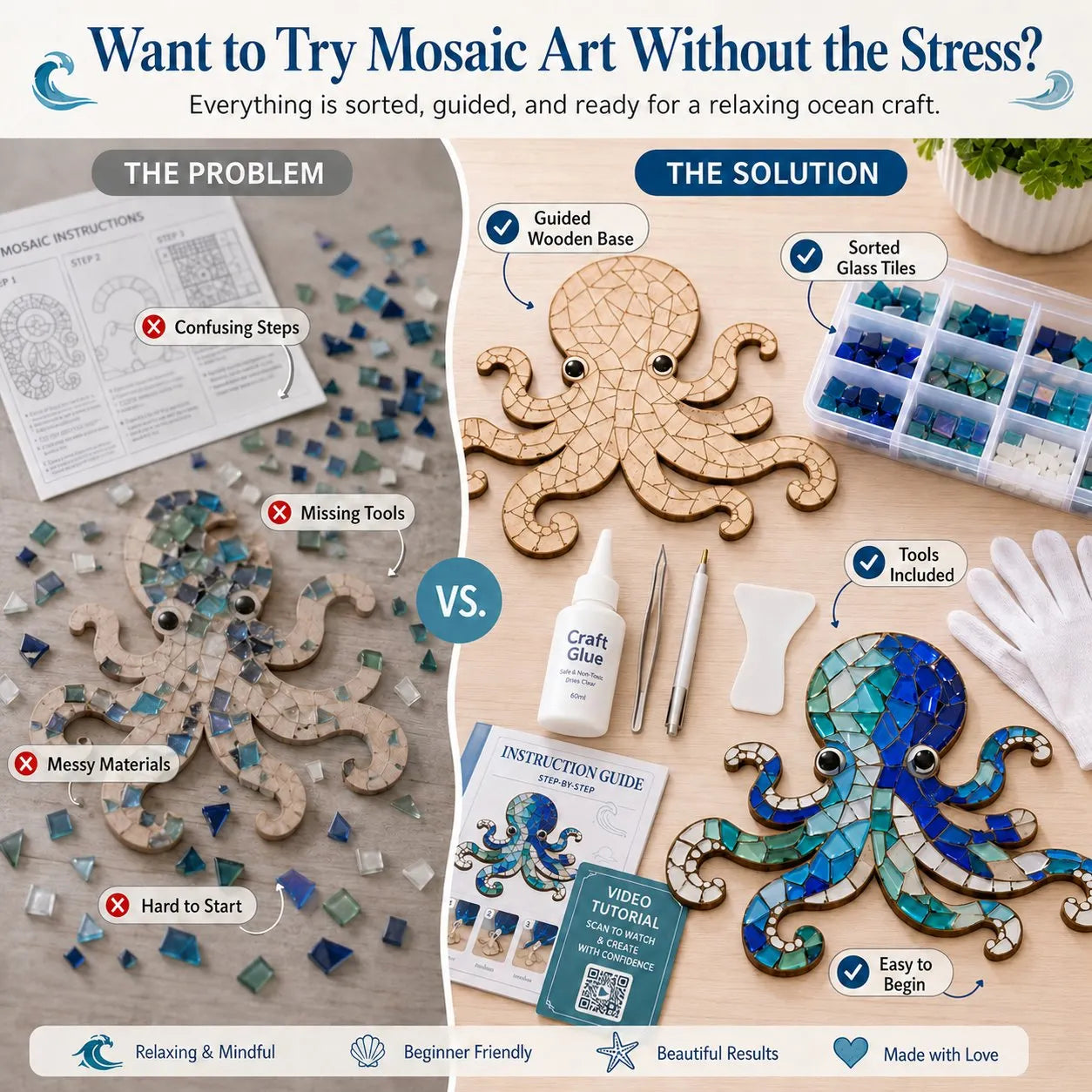 🔥 LAST DAY 59% OFF – 🌊 Octopus Mosaic Kit | Beginner-Friendly DIY Glass Craft with Step-by-Step Instructions