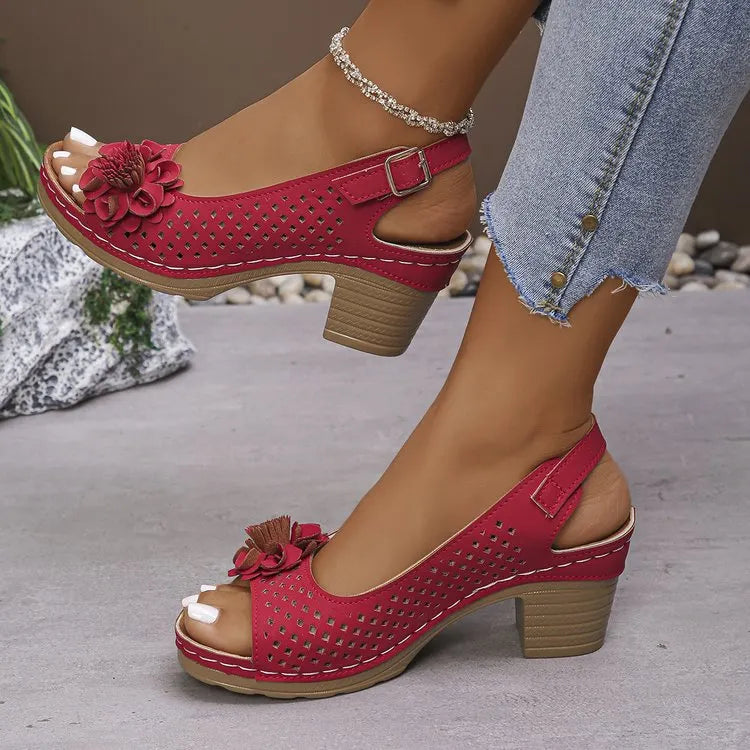 Women's Perforated Block Heel Sandals