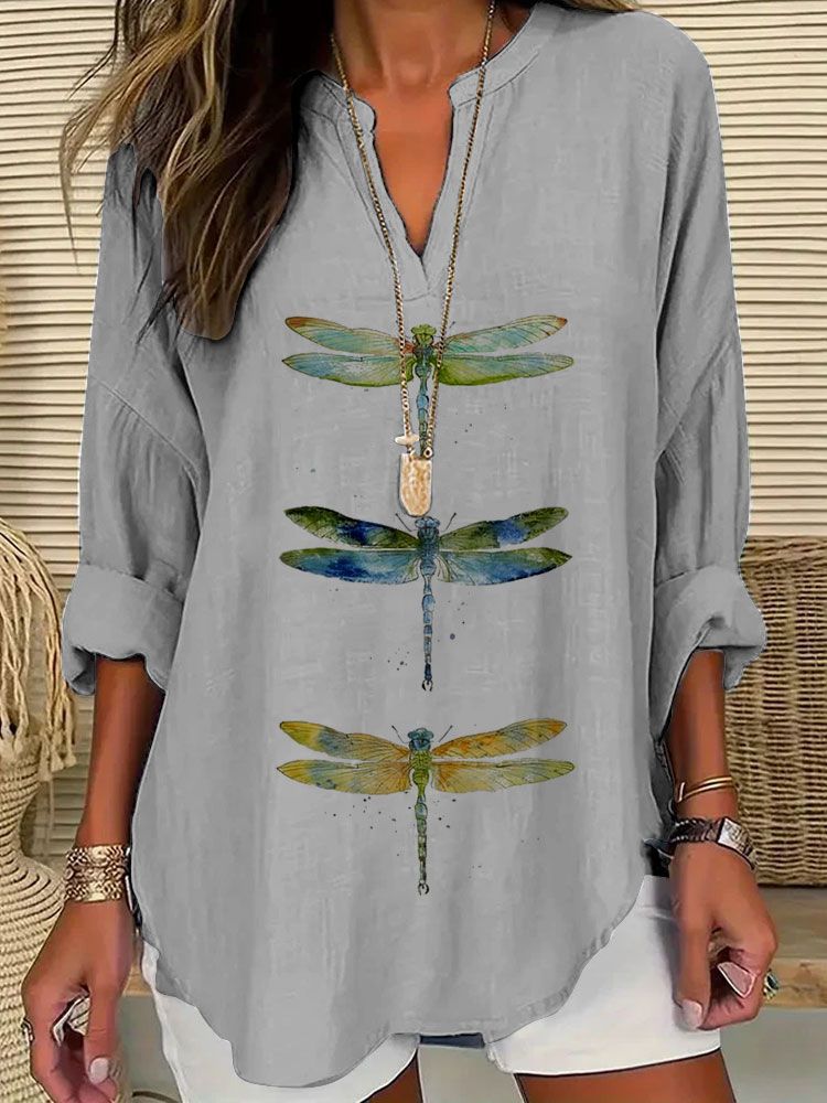 Split V-Neck 3/4 Sleeve Loose Fit Casual Top