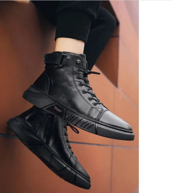 Men's Black Leather Solid Chelsea Boots