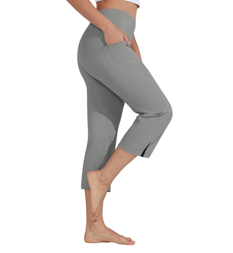 Women's High-Waisted Capri Plain Casual Pants with Pockets