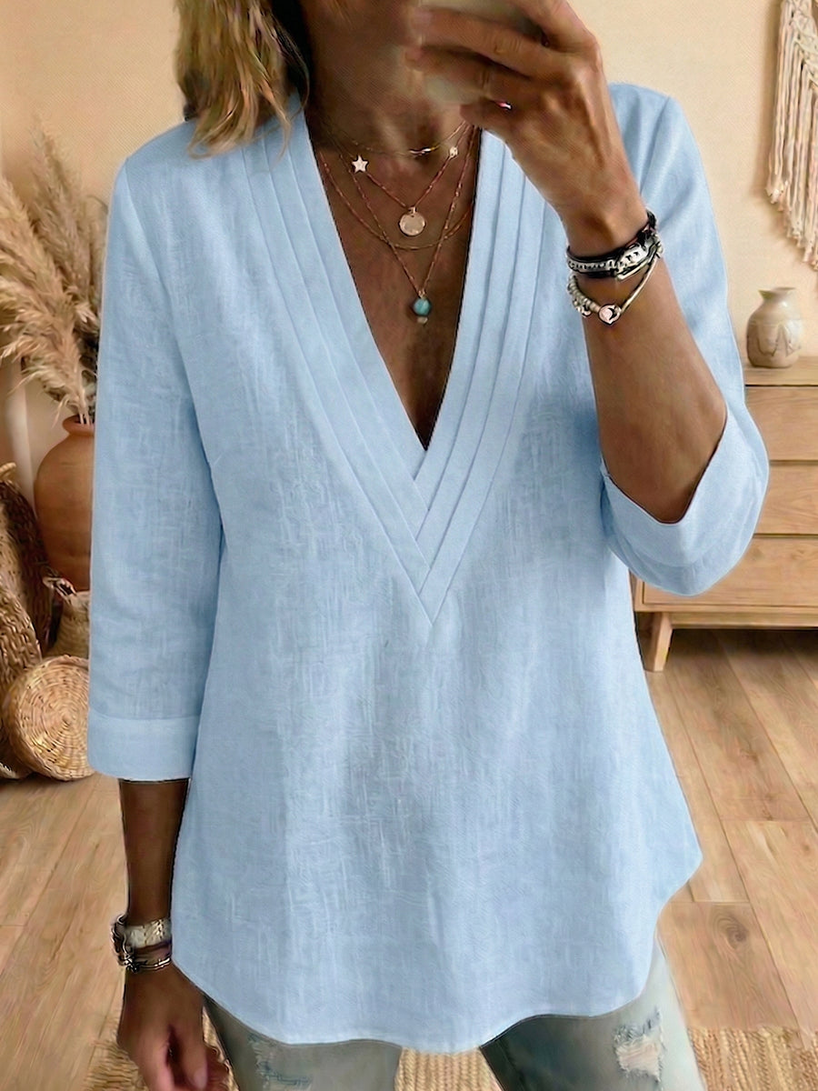 New Arrivals🔥Women's Minimalist & Elegant Pleated-collar Cotton-linen Shirt