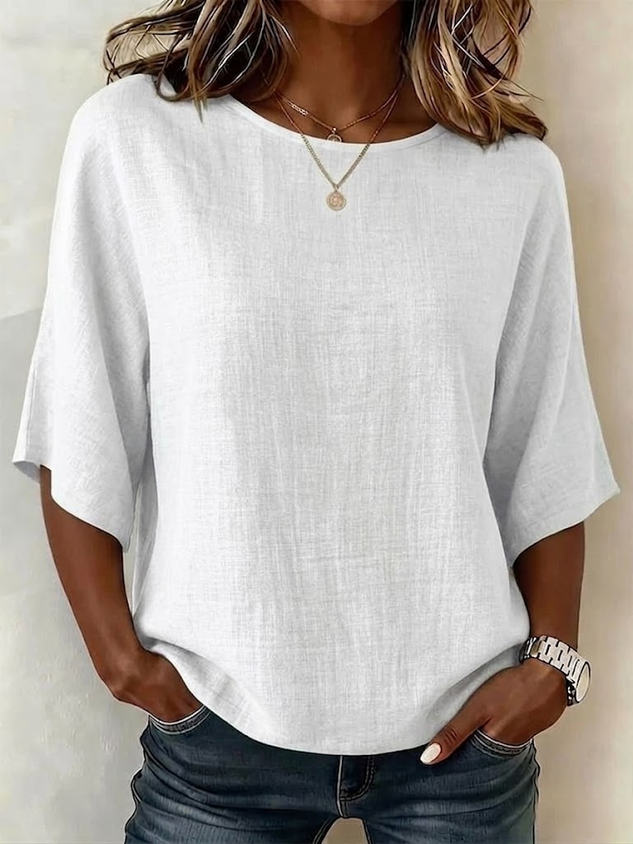 Women's Half Sleeve Blouse Summer White Plain Printing Crew Neck Daily Going Out Vintage Top