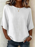 Women's Half Sleeve Blouse Summer White Plain Printing Crew Neck Daily Going Out Vintage Top