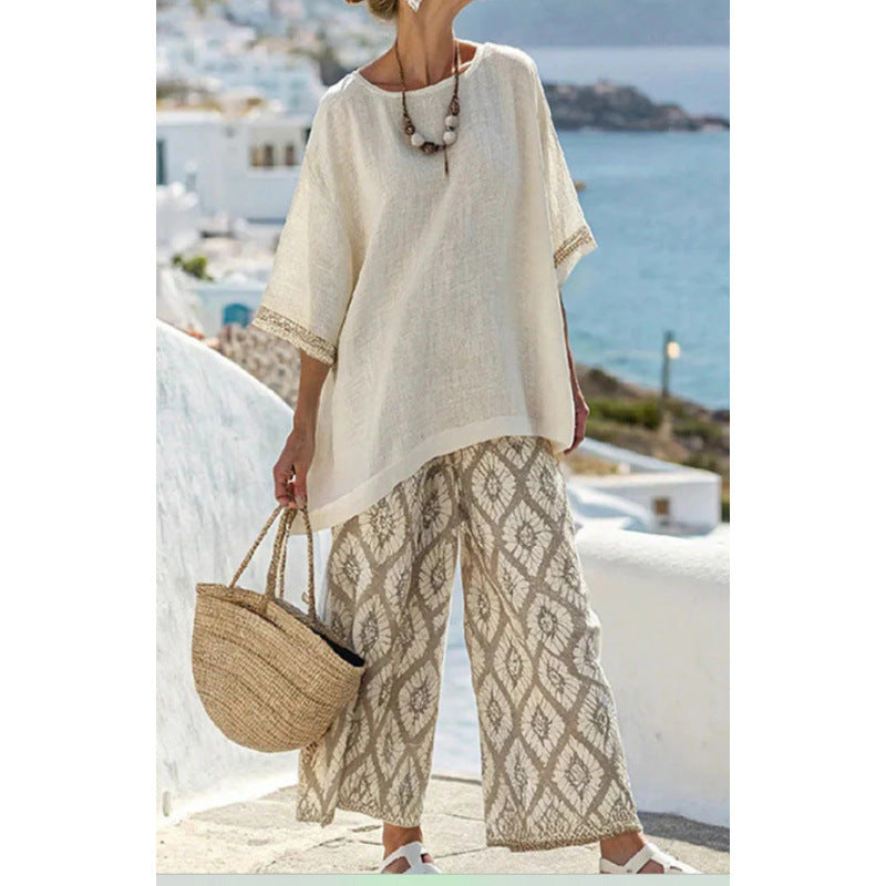 Women's Striped Linen Blend Two-Piece Co-ord Set