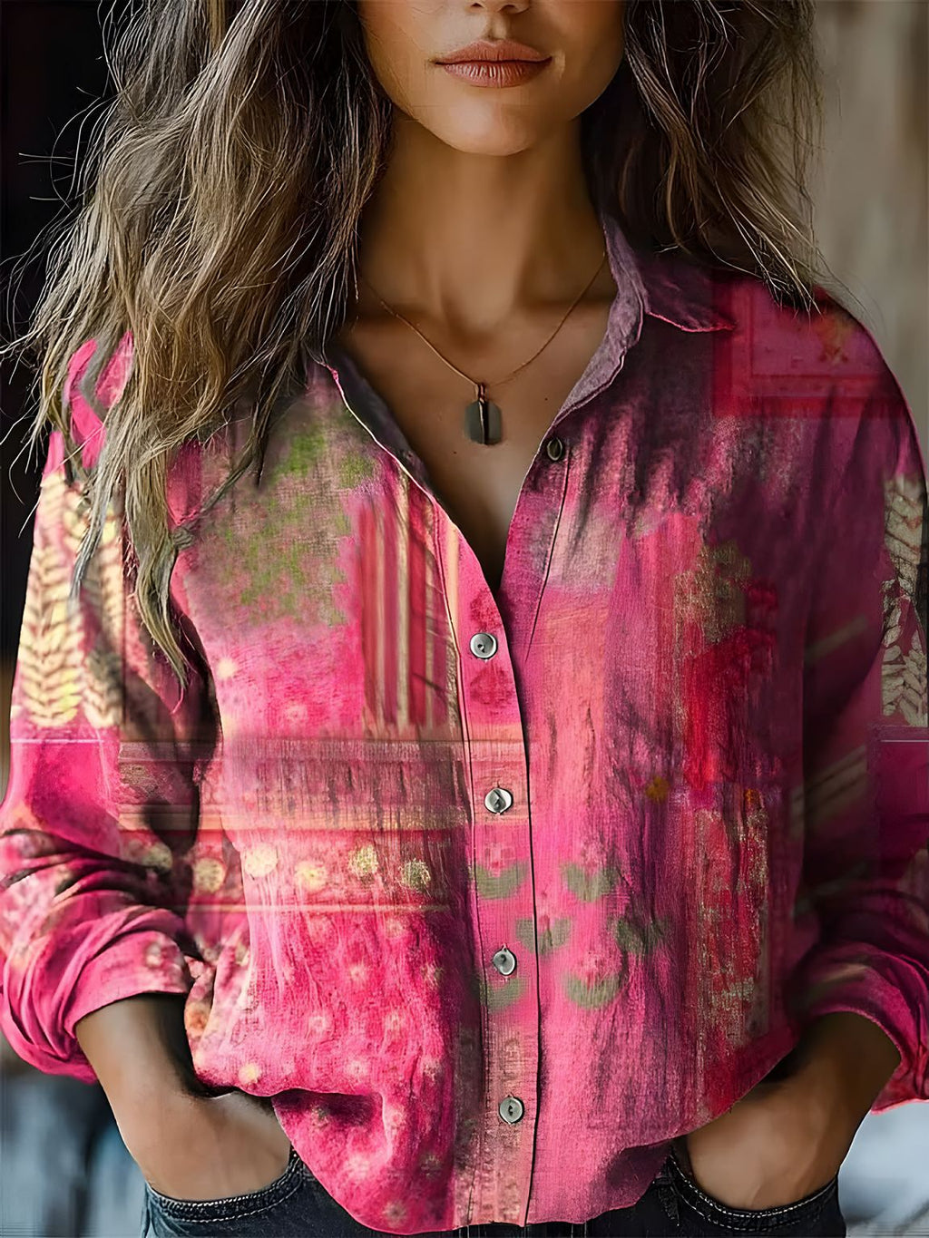 Retro Printed Long-sleeved Casual Shirt