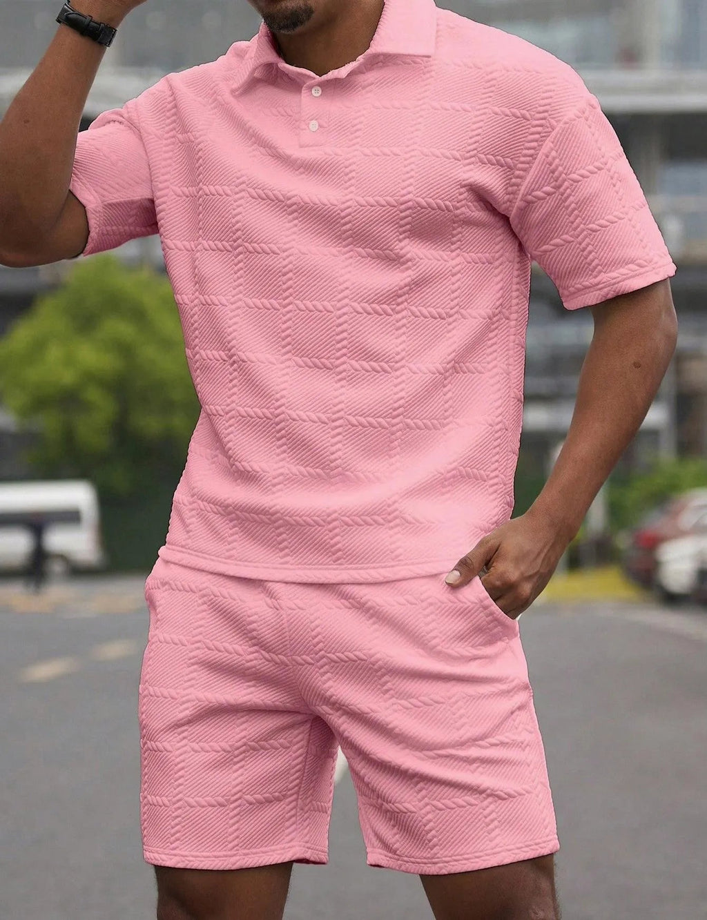 Men Textured Jacquard 2 Piece Matching Set