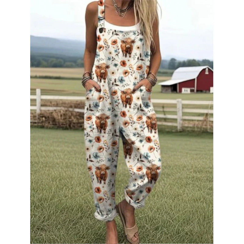 Printed Loose Overalls | Women's Casual Sleeveless Jumpsuit