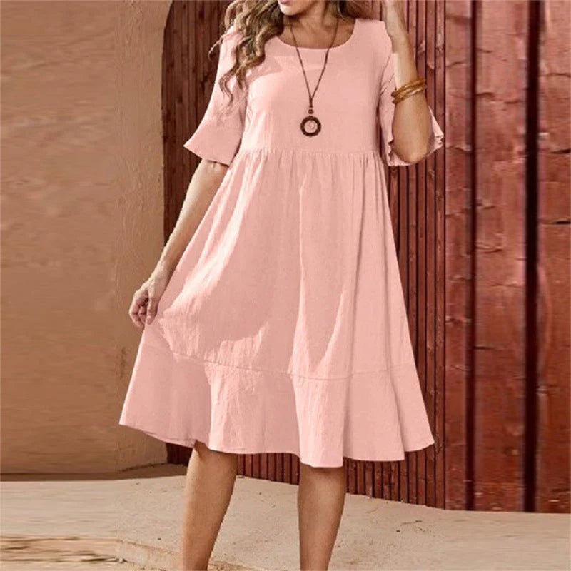 Women's Linen Ruffle Hem Midi Dress