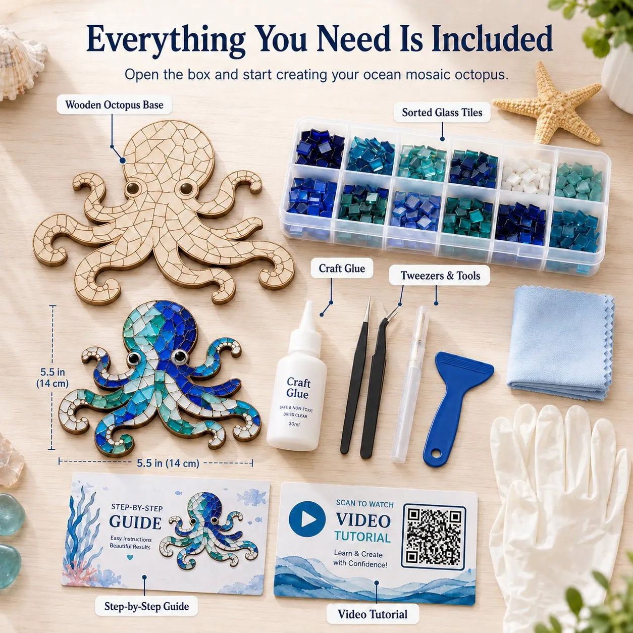 🔥 LAST DAY 59% OFF – 🌊 Octopus Mosaic Kit | Beginner-Friendly DIY Glass Craft with Step-by-Step Instructions