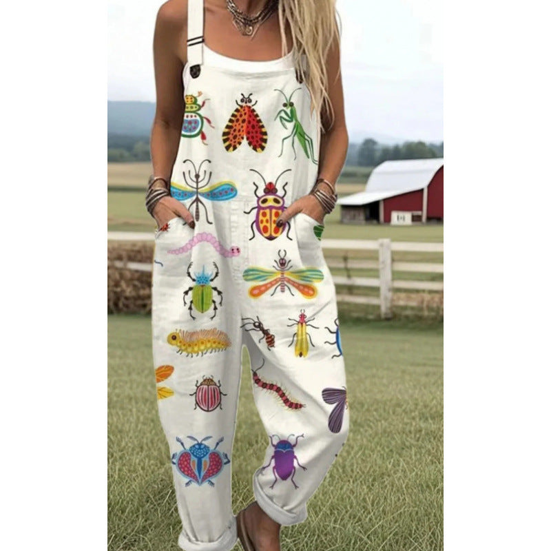 Printed Loose Overalls | Women's Casual Sleeveless Jumpsuit