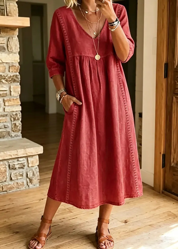 Boho Oversized Linen Midi Dress