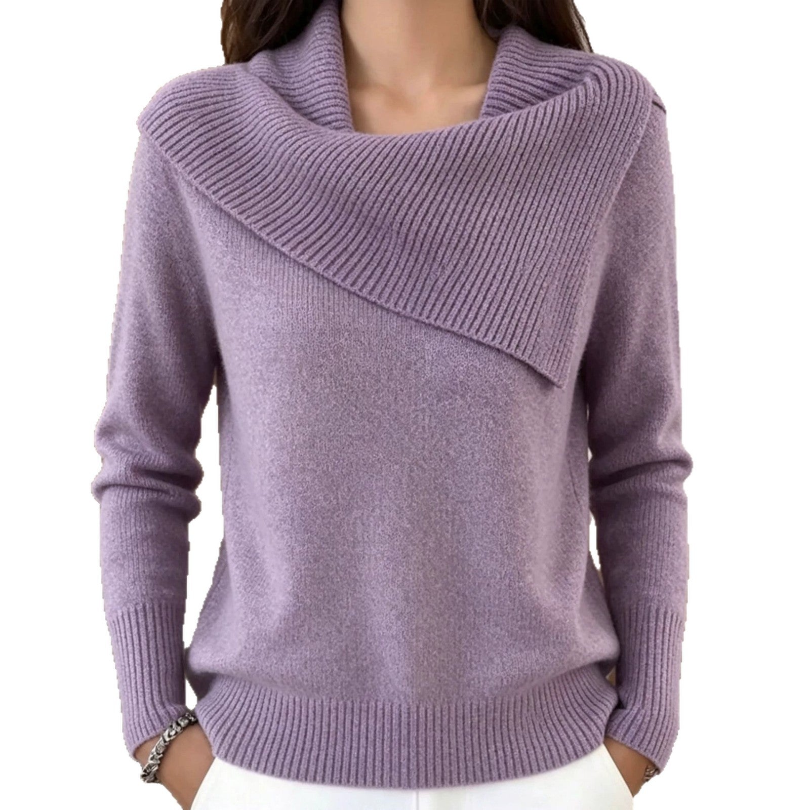 Women's Asymmetric Wide-Collar Knit Sweater