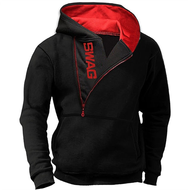 Men's Quarter Zip Hoodie Wine Red Royal Blue Blue Light Grey Hooded Letter Graphic Prints Print Sports & Outdoor Daily Sports Hot Stamping Designer Basic Casual Spring &  Fall Clothing Apparel Hoodies