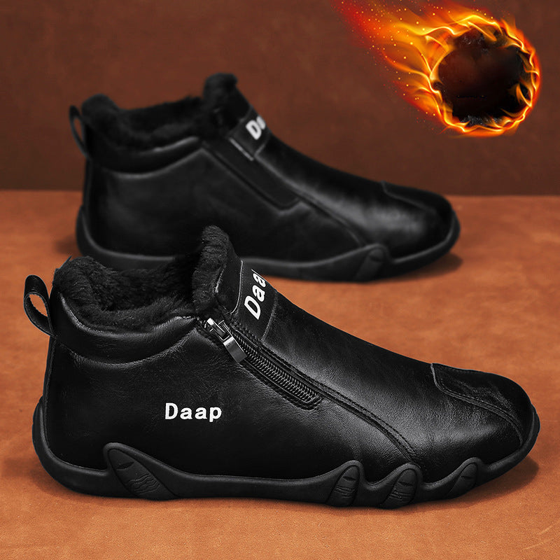 Men's velvet solid color zipper outdoor casual shoes