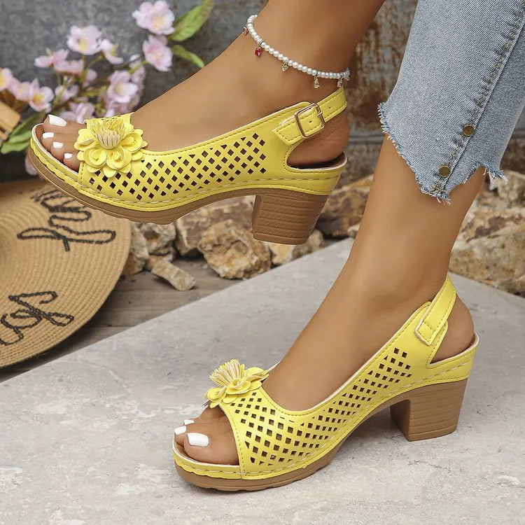 Women's Perforated Block Heel Sandals