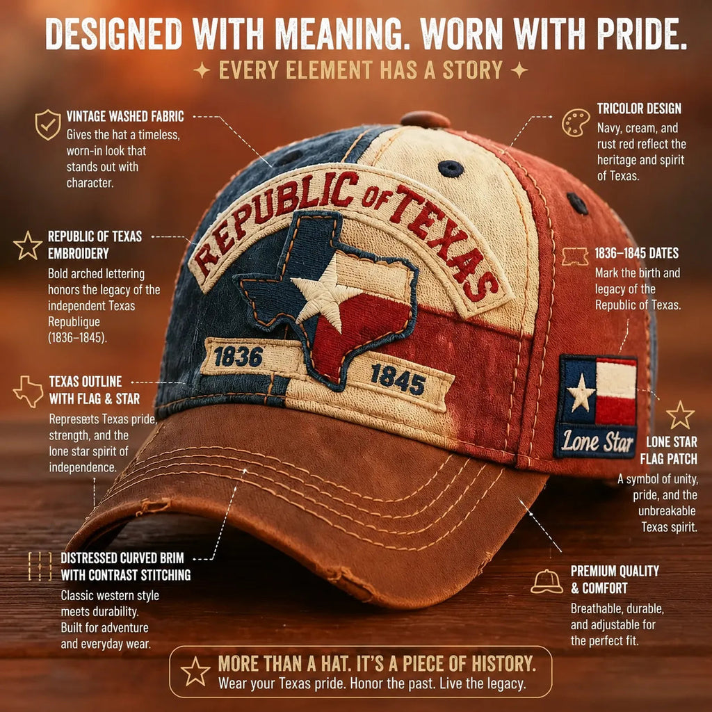 LAST DAY 49% OFF -Vintage Distressed Texas Republic Cap