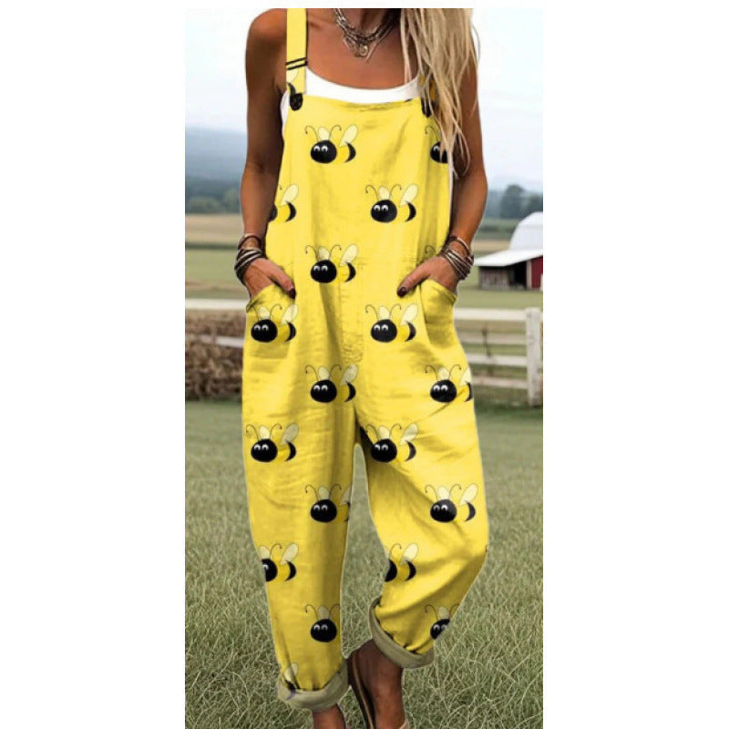 Printed Loose Overalls | Women's Casual Sleeveless Jumpsuit