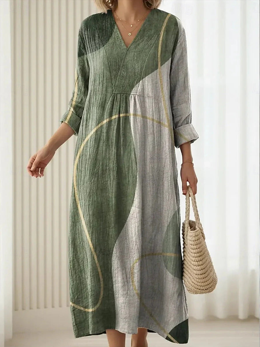 Women's Boho Floral Print Linen Maxi Dress