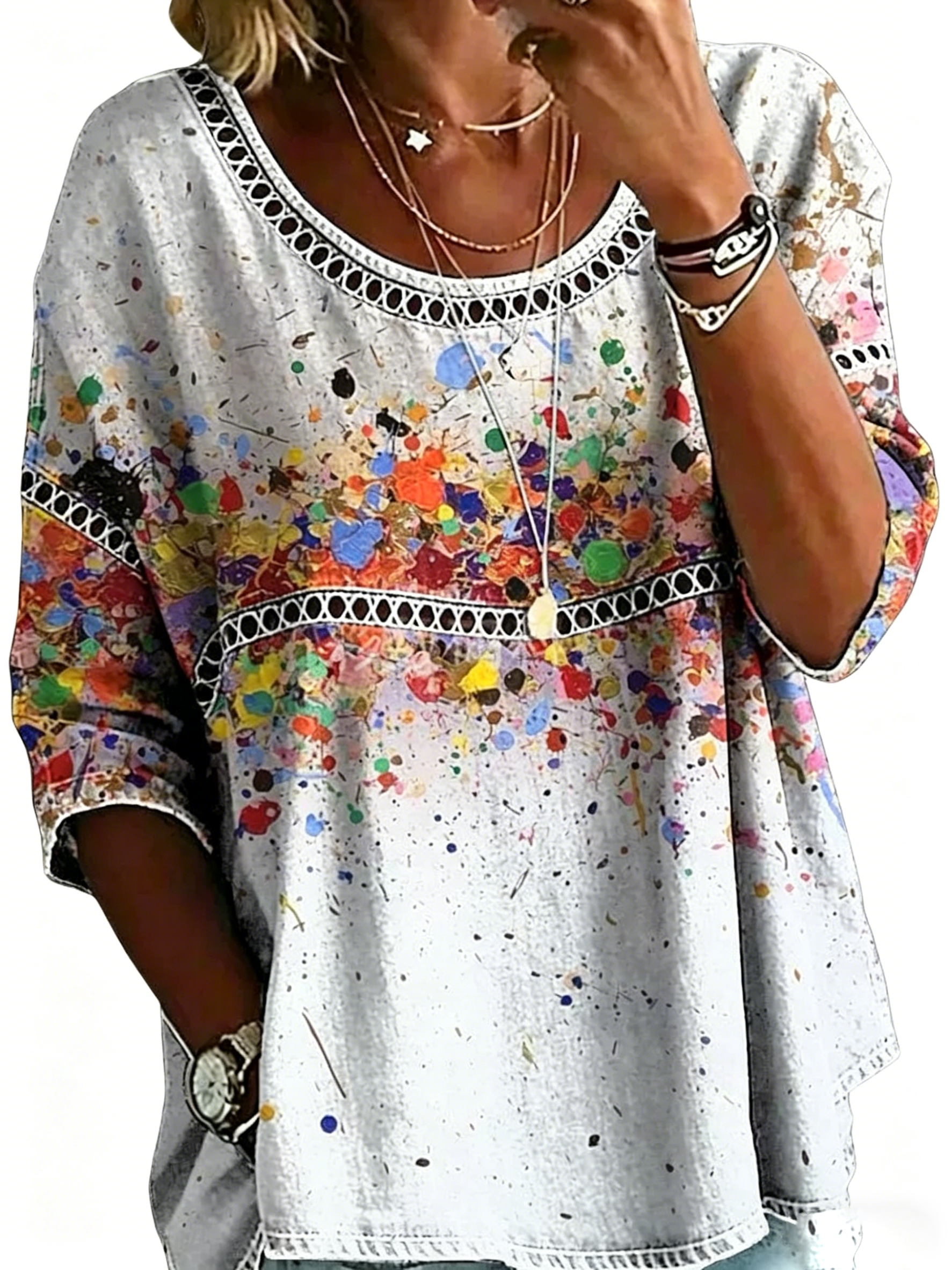 Abstract Print Linen Top | Women's Casual Loose Blouse