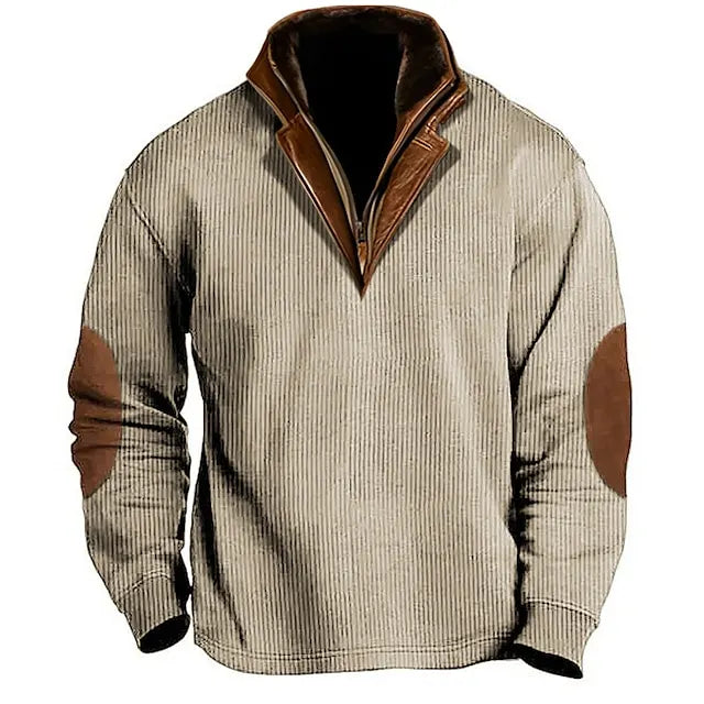 Men's Sweatshirt Corduroy Navy Blue Brown Army Green Beige Coffee Quarter Zip Color Block Patchwork Street Vacation Going out Corduroy Fashion Designer Basic Spring &  Fall Clothing Apparel Hoodies