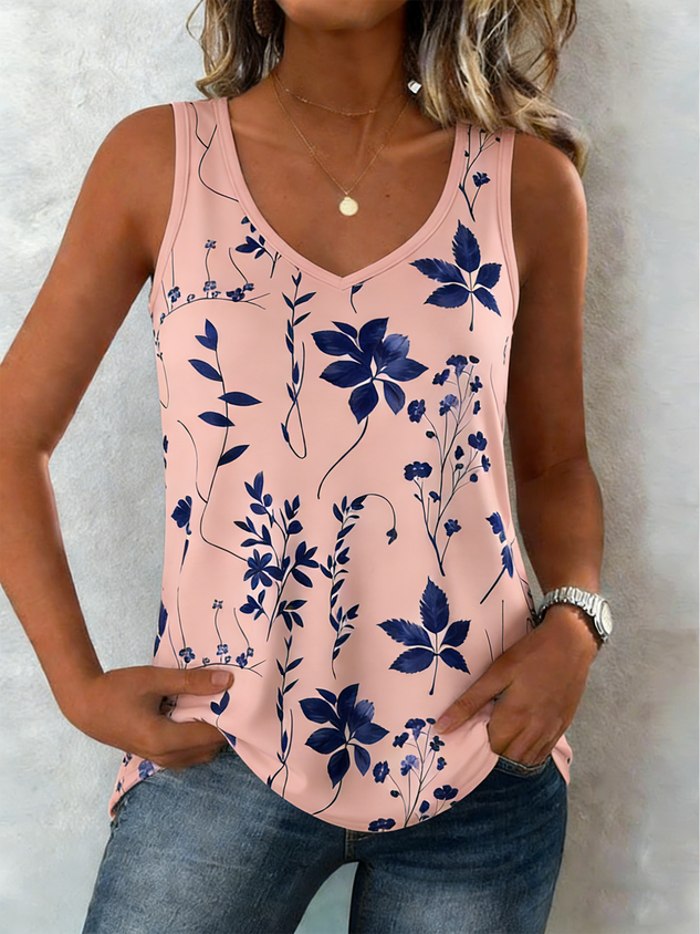 V Neck Street Cotton-Blend Loose Tank Top