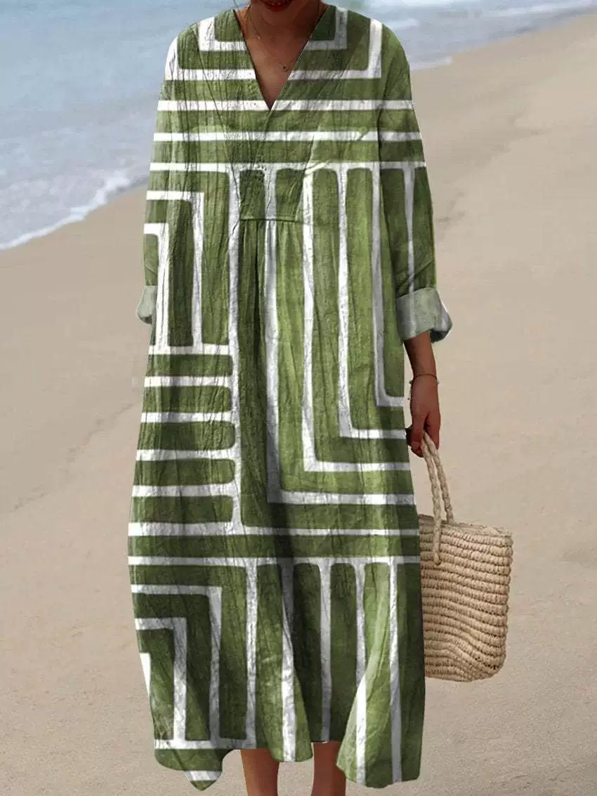 Women's Abstract Pattern Art Print Cotton Dress