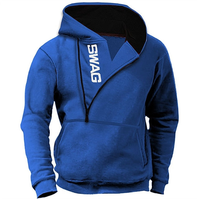 Men's Quarter Zip Hoodie Wine Red Royal Blue Blue Light Grey Hooded Letter Graphic Prints Print Sports & Outdoor Daily Sports Hot Stamping Designer Basic Casual Spring &  Fall Clothing Apparel Hoodies
