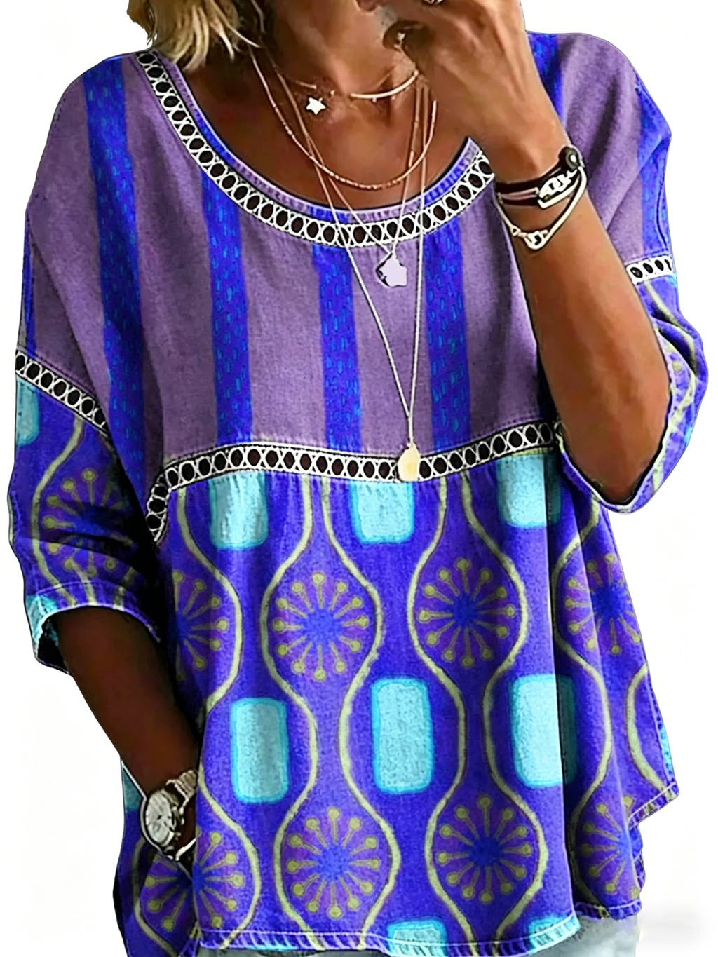Abstract Print Linen Top | Women's Casual Loose Blouse