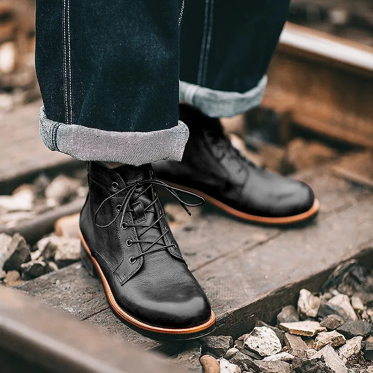 Men‘s Genuine Leather Waterproof Non-slip Arch Support Casual Work Boots