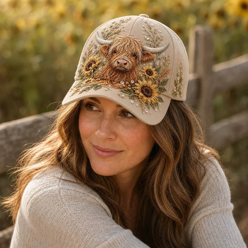 🔥 Last Day 49% OFF – Buy 3 Get 1 FREE | Highland Cow Embroidery Cap