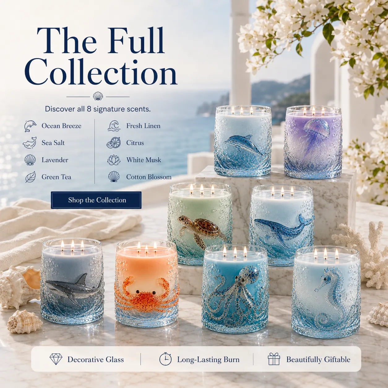 Ocean-inspired scented candles—crafted for moments of serenity