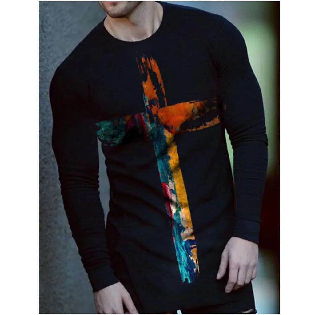 Men's Art Print Long Sleeve Casual T-Shirt