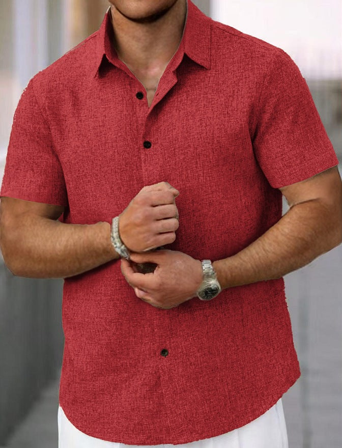 Men's Cotton Linen Lapel Short Sleeve Shirt