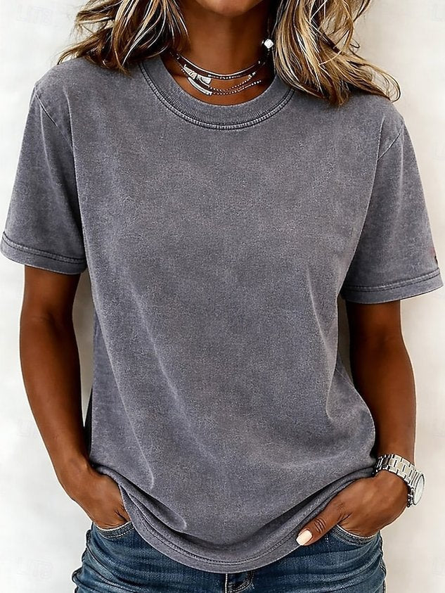 Women's 100% Cotton T Shirt Shirt Vintage Washed Tops Tee Top