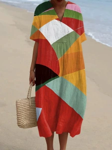 Women's Abstract Pattern Art Print Cotton Dress
