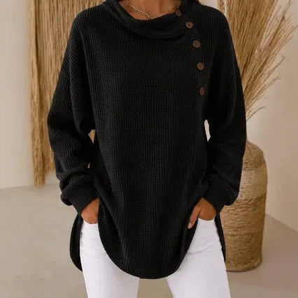 Stylish Asymmetrical Button Waffle Knit Tunic With Side Slit