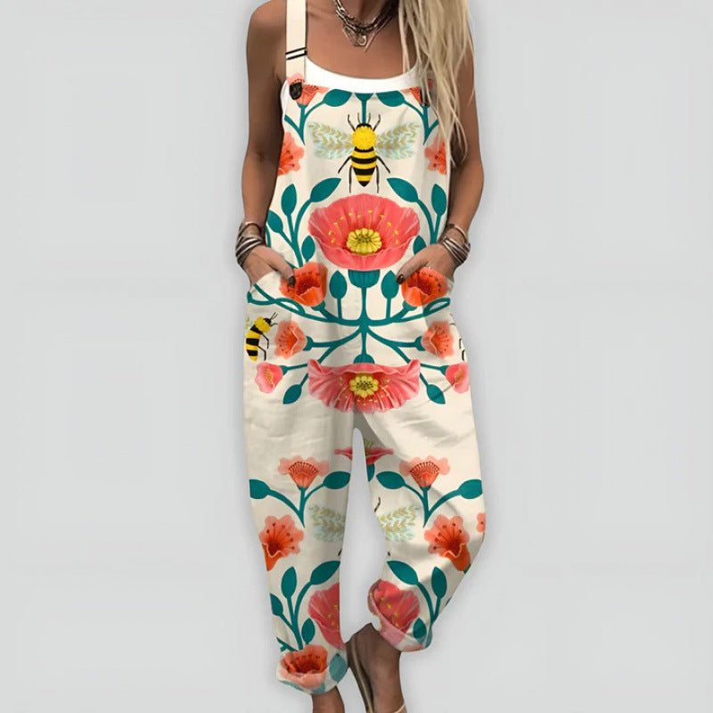 Printed Loose Overalls | Women's Casual Sleeveless Jumpsuit