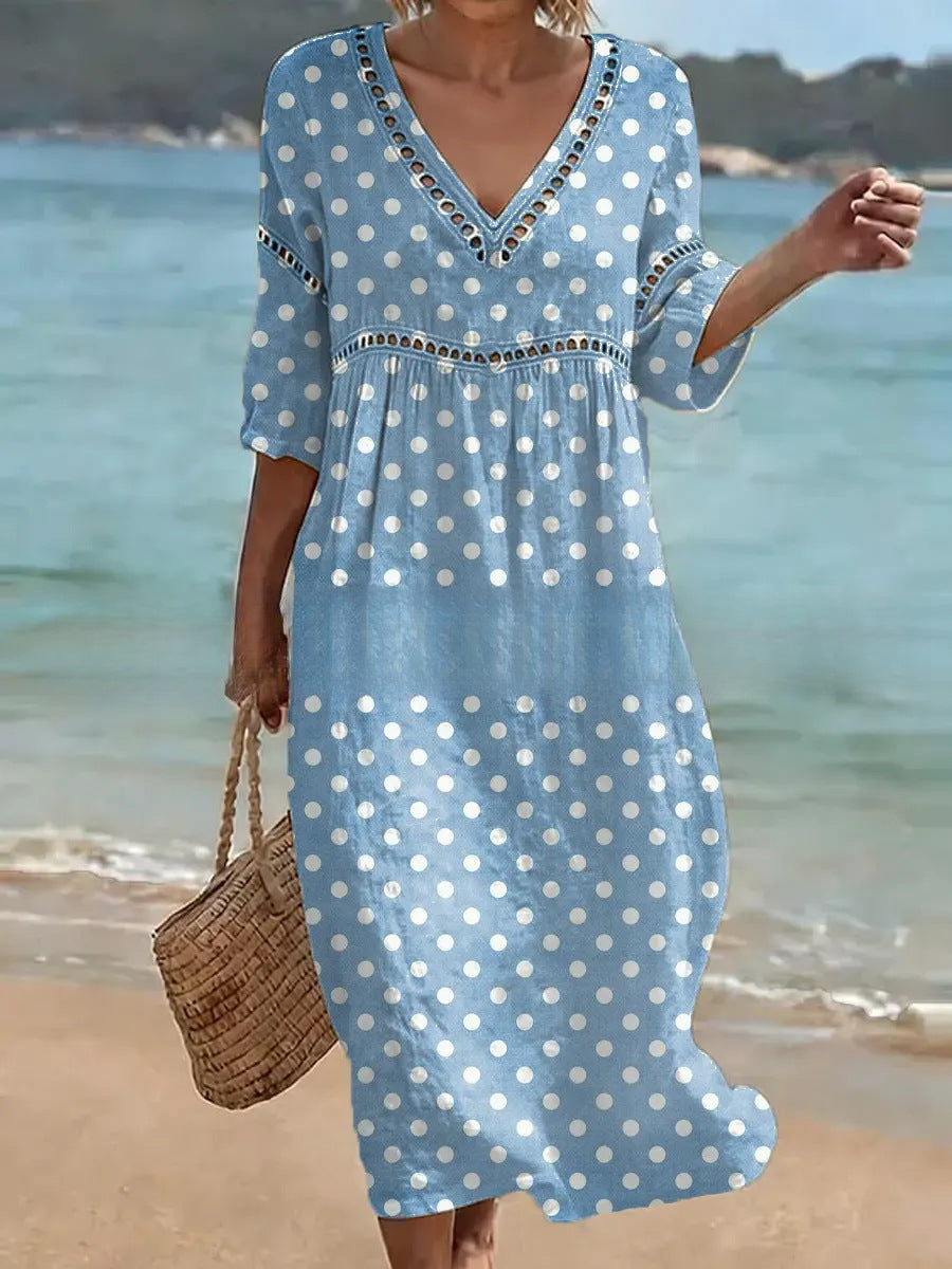 Women's V-Neck Floral & Print Midi Dress