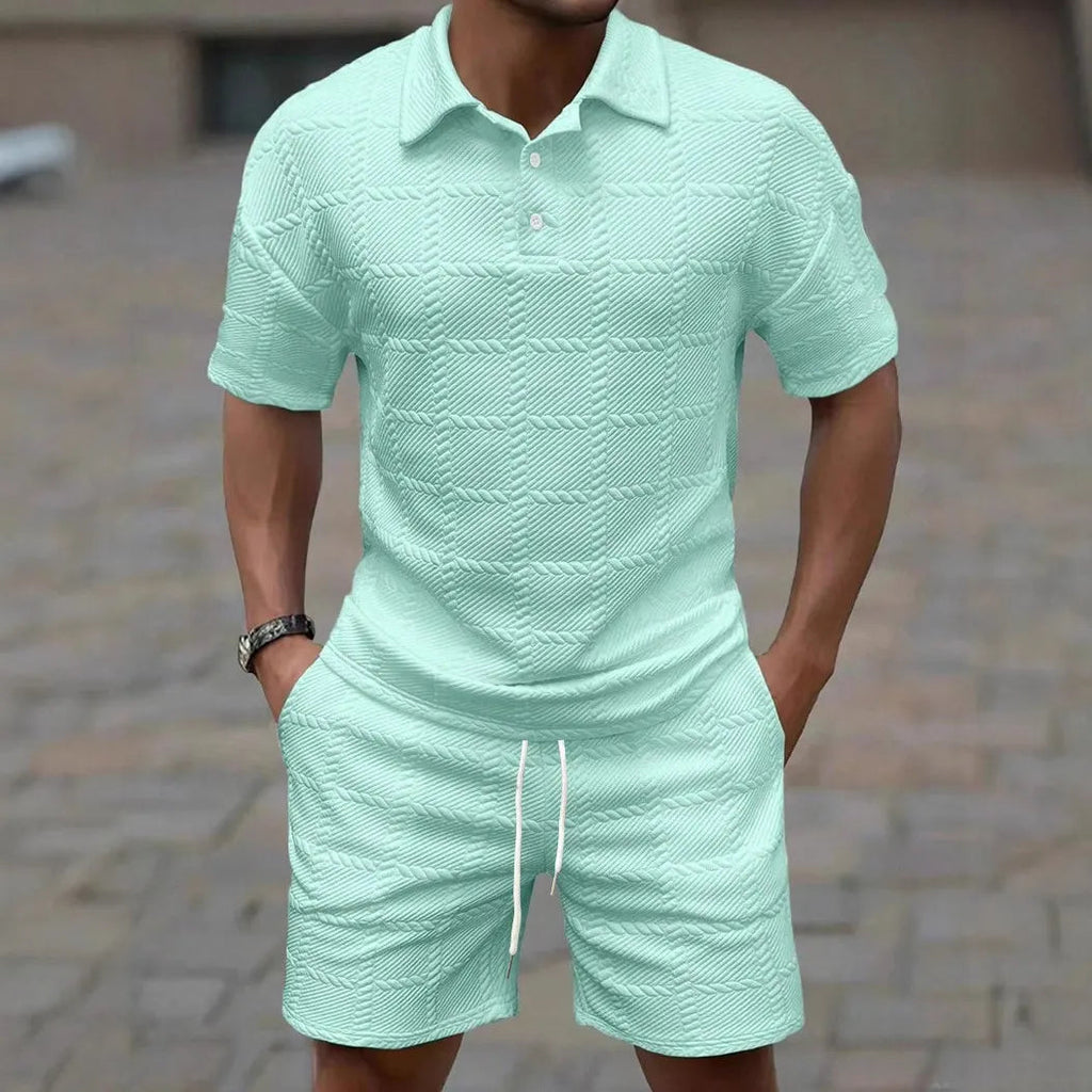 Men Textured Jacquard 2 Piece Matching Set