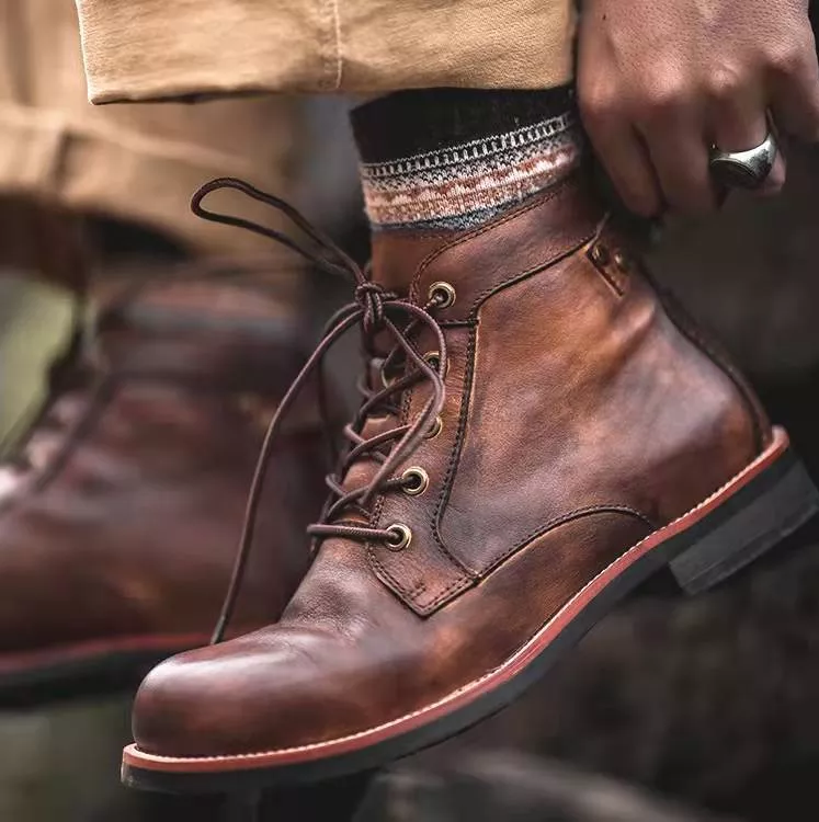 Men‘s Genuine Leather Waterproof Non-slip Arch Support Casual Work Boots