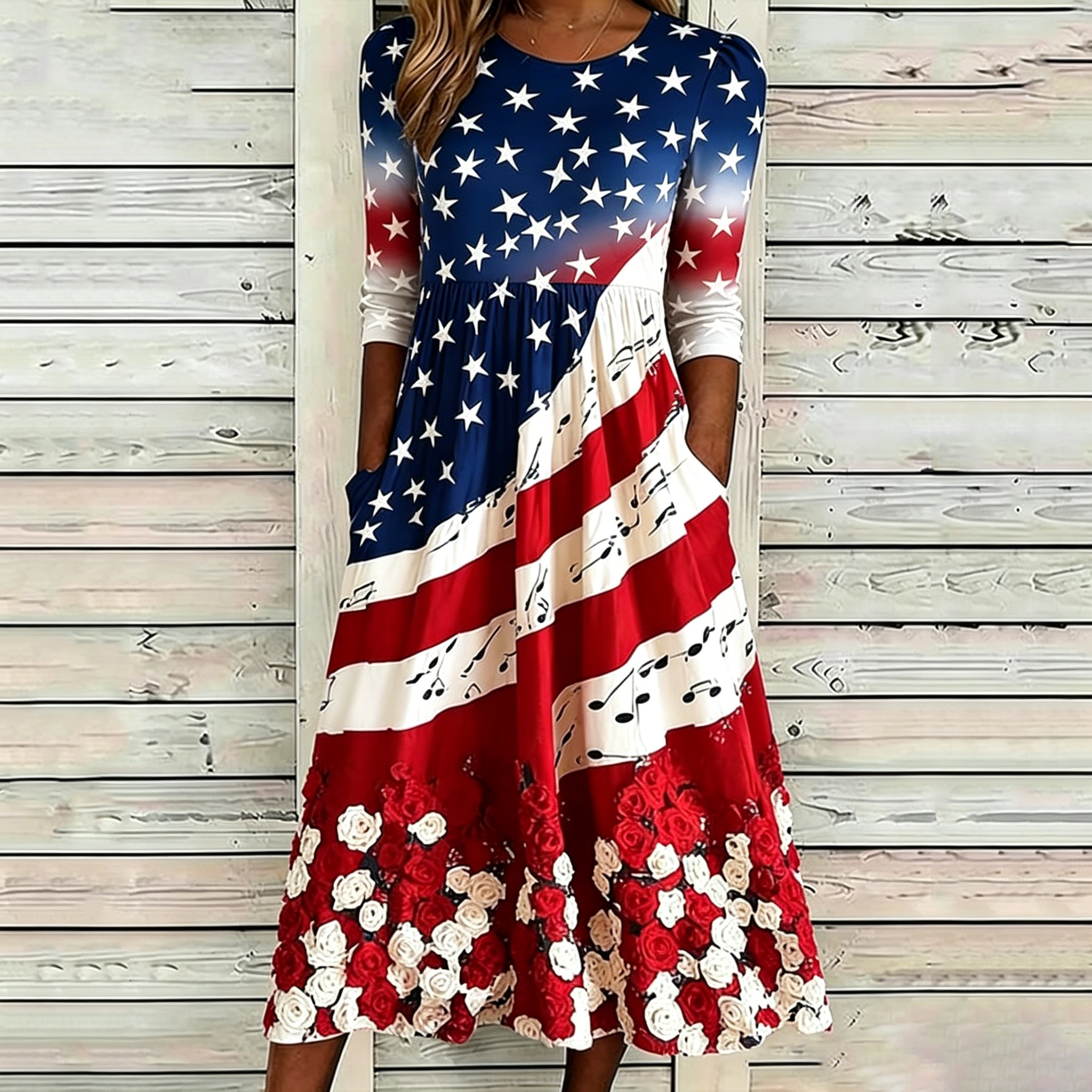 Women's Vintage Floral Flag Art Print Dress