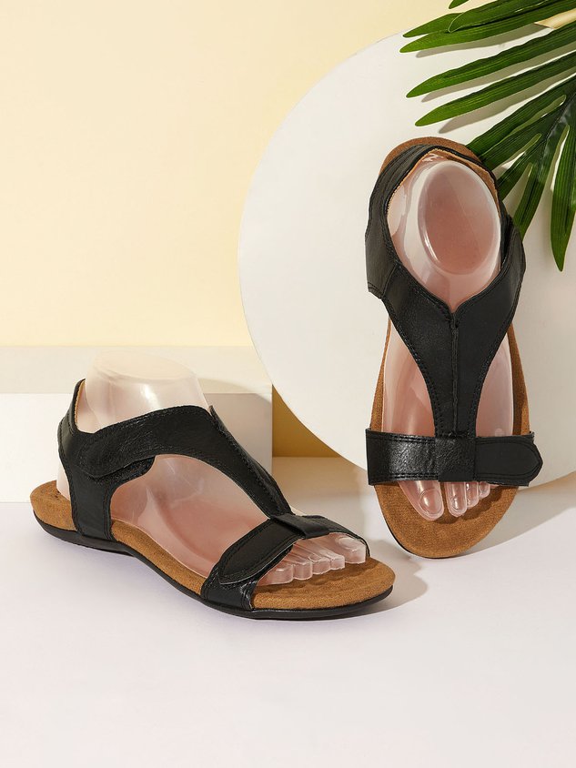 Women's Adjustable Leather Retro Solid Color Casual Portable Sandals