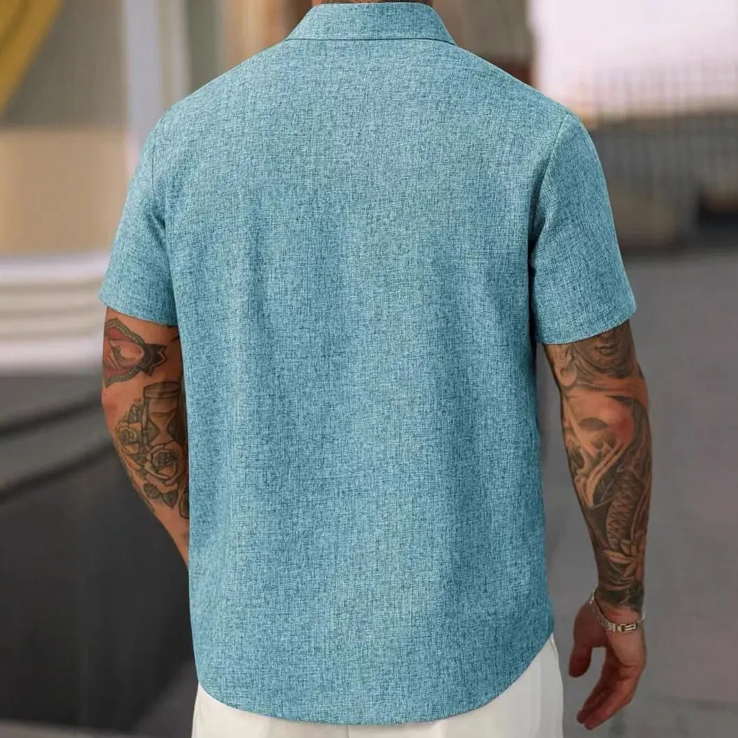 Men's Cotton Linen Lapel Short Sleeve Shirt