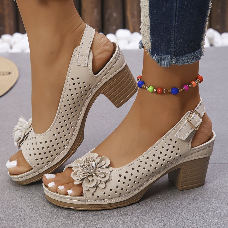 Women's Perforated Block Heel Sandals