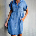 Collared short-sleeved slim-fit denim dress